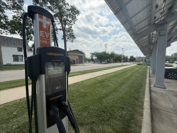 Shot of an electric vehicle charging station on the Western campus.