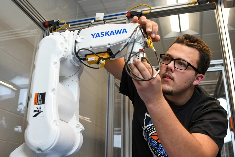 Student working on robot