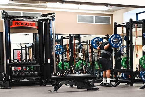 The Strength Center has tons of weights of all sizes and mirrors to check proper form.