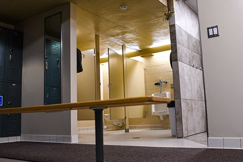 The locker rooms have showers and restrooms for post-workout needs.