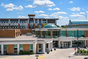 Overhead view of campus, showing the Student Success Center and the Integrated Technology Center