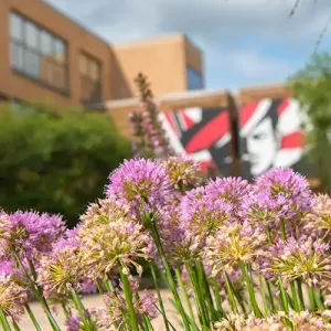 Flowers with the Coleman Center in the background