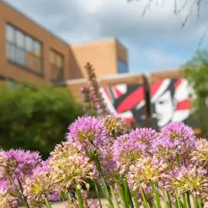 Flowers with the Coleman Center in the background