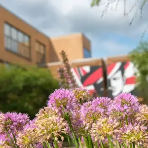 Flowers with the Coleman Center in the background