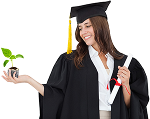 Graduate holding a seedling