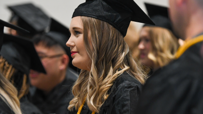 Woman's profile at graduation ceremony