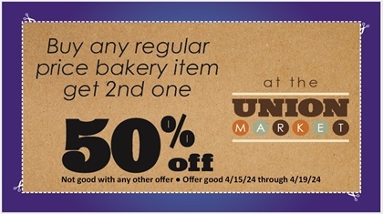 Buy any Regular Price Bakery Item get 2nd one 50% off Coupon